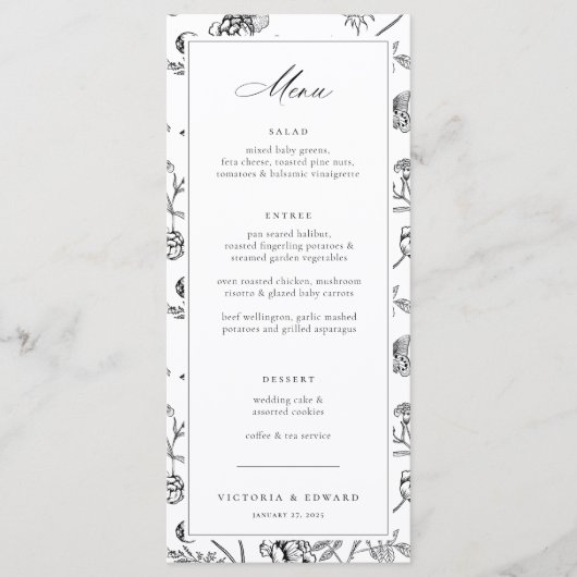 Black Chinoiserie Floral Wedding Menu (Voorkant)