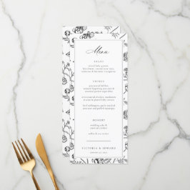 Black Chinoiserie Floral Wedding Menu