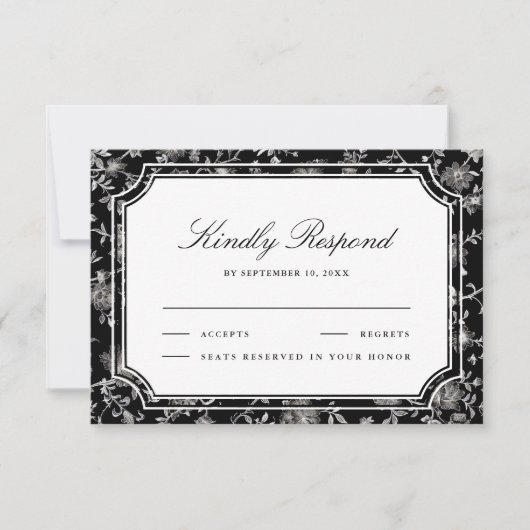 Black Chinoiserie Wedding RSVP Kaartje (Voorkant)