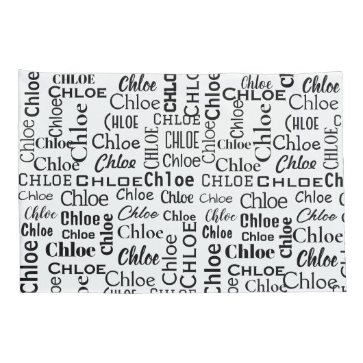 Black CHLOE naam op wit Kussensloop (Achterkant-Rechts)