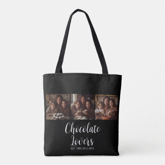Black Chocolate Lovers Established 3 Photo Script Tote Bag (Achterkant)