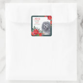 Black Chow Dog Poinsettia Border Kerstmis Vierkante Sticker (Tas)