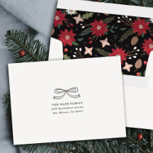 Black Christmas Bow Floral Wreath Holiday Envelope