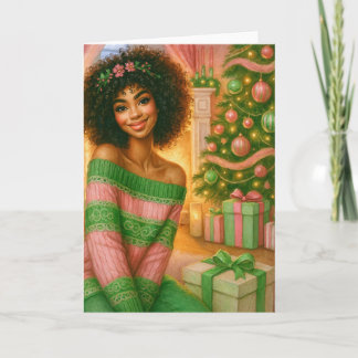 Black Christmas Card | Pink and Green Card Kaart