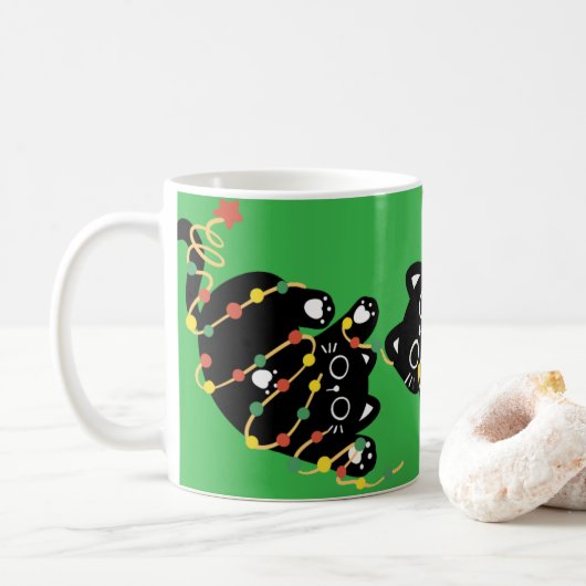 Black Christmas Cat Koffiemok (Met donut)