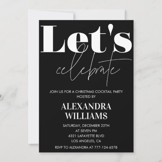 Black Christmas Cocktail Party Laten we het vieren Kaart (Voorkant)