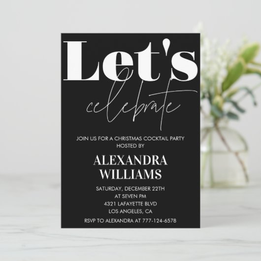 Black Christmas Cocktail Party Laten we het vieren Kaart (Staand voorkant)