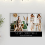 BLACK Christmas Elegant 4 Collage Photo message Feestdagenkaart<br><div class="desc">Share your family’s highlights with this year-in-review Christmas card featuring a simple, minimal, and clean design. The front includes a modern four photo collage paired with the festive greeting “Merry Christmas” in an elegant serif font over a Classic and TIMELESS BLACK color, with space to personalize your family name or...</div>