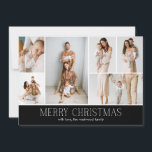 BLACK Christmas Elegant 6 Collage Fotobericht Feestdagenkaart<br><div class="desc">Deel de hoogtepunten van uw familie met deze kerstkaart van het jaar in de review met een eenvoudig, minimaal en strak ontwerp. De voorkant bevat een moderne 6-foto collage in combinatie met de feestelijke begroeting "Merry Christmas" in een elegant serif lettertype over een chique zwarte kleur, met ruimte om uw...</div>