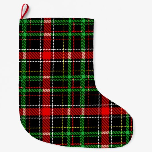 Black Christmas Flannel Plaid Tartan Design Grote Kerstsok (Voorkant)