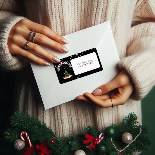 Black Christmas Graffiti Retouradreslabel Etiket