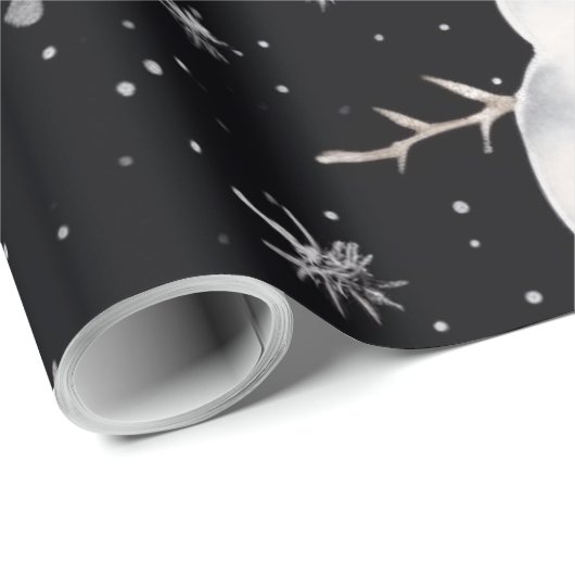 Black Christmas Night Snowman Cadeaupapier (Rol Hoek)