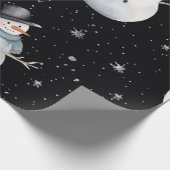 Black Christmas Night Snowman Cadeaupapier (Hoek)
