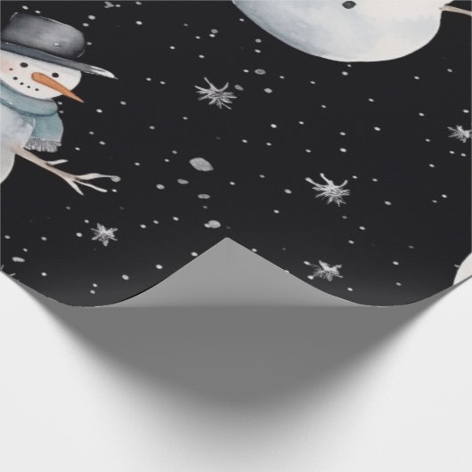 Black Christmas Night Snowman Cadeaupapier (Hoek)
