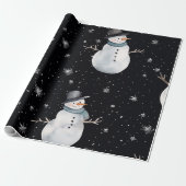 Black Christmas Night Snowman Cadeaupapier (Uitgerold)