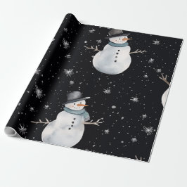 Black Christmas Night Snowman Cadeaupapier