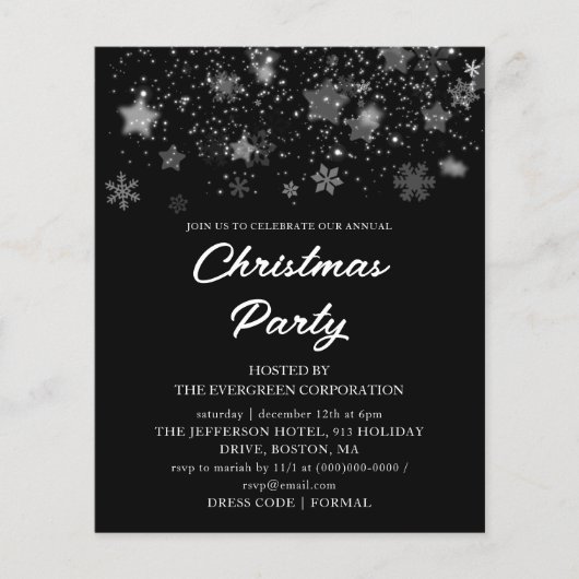 Black Christmas Party Budget Uitnodiging (Voorkant)