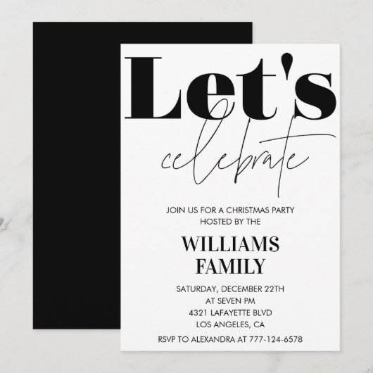 Black Christmas Party Laten we het vieren Kaart (Voorkant / Achterkant)