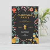 Black Christmas Party ornamenten Uitnodiging (Staand voorkant)