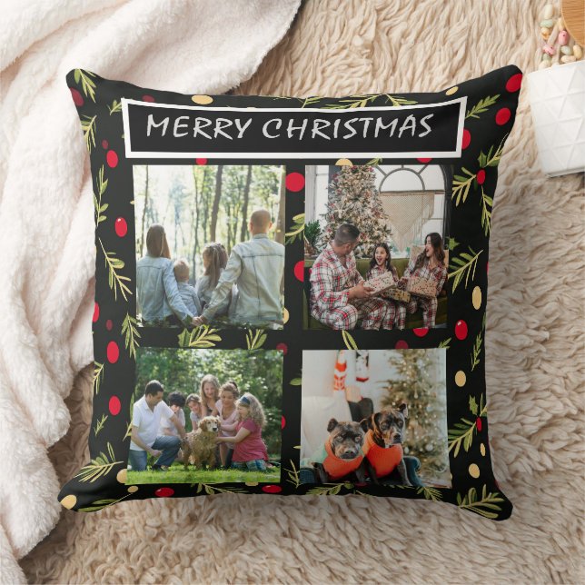 Black Christmas Patterns  4 Photo Collage Kussen (Deken)