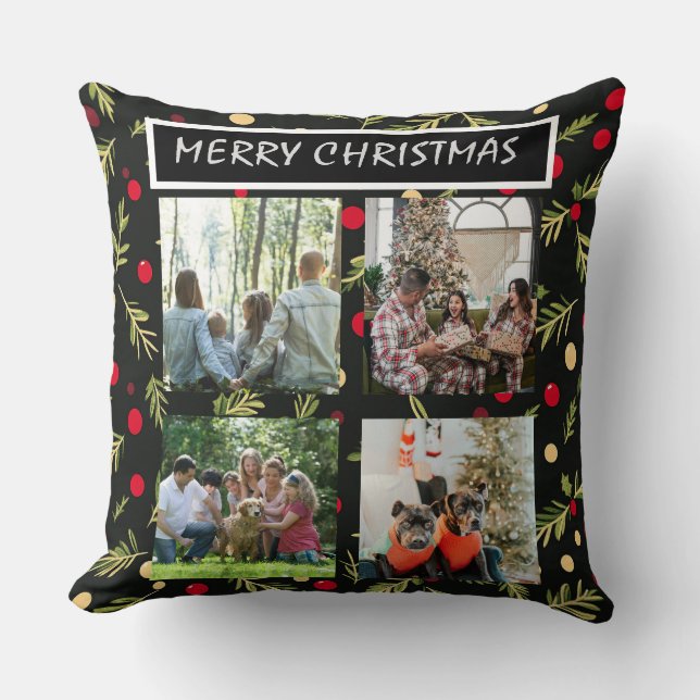 Black Christmas Patterns  4 Photo Collage Kussen (Voorkant)