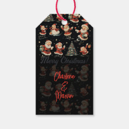 Black Christmas Santa Snowman vintage Gift Tag Cadeaulabel