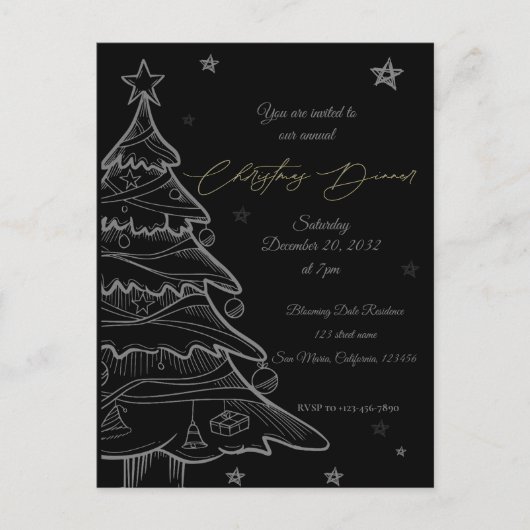 Black Christmas Tree Holiday Party Uitnodiging (Voorkant)