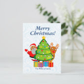 Black Christmas tree with Santa Claus & Rudolph, Feestdagenkaart (Staand voorkant)