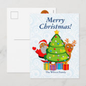 Black Christmas tree with Santa Claus & Rudolph, Feestdagenkaart (Voorkant / Achterkant)