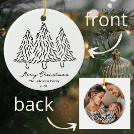 Black Christmas Trees Doodles 1 Photo Merry Joyful Keramisch Ornament