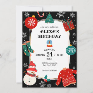Black Christmas wonderland verjaardagsfeestje Kaart