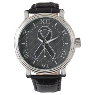 Black Chrome Style Ribbon Awareness Dialoog Horloge