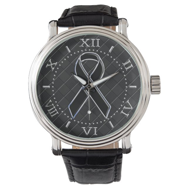 Black Chrome Style Ribbon Awareness Dialoog Horloge (Voorkant)
