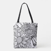 Black Chrysanthemums Line Drawing with Name Tote Bag (Achterkant)