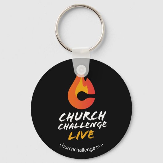 Black CHURCH CHALLENGE LEVENDE Oranje vlam Sleutelhanger (Voorkant)