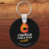 Black CHURCH CHALLENGE LEVENDE Oranje vlam Sleutelhanger (Voorkant)