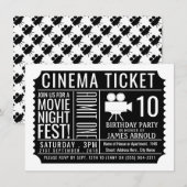 Black Cinema Ticket, Kind Birthday Party Ticket Informatiekaartje (Voorkant / Achterkant)