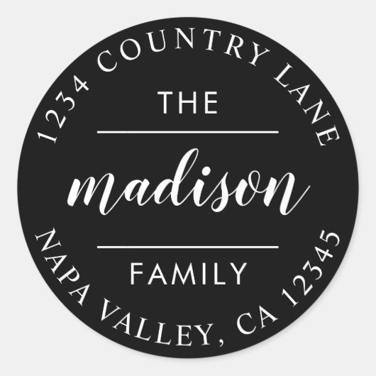 Black Circle Script Creëer Uw eigen retouradres Ronde Sticker (Voorkant)