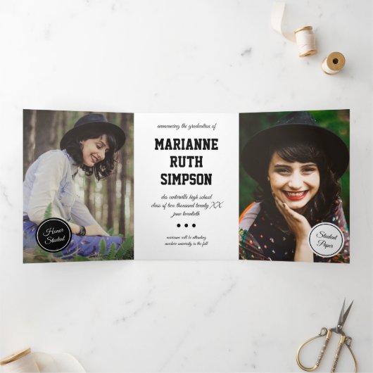 Black Circles 5-Photo Afstuderen Drieluik Uitnodiging (Binnen)