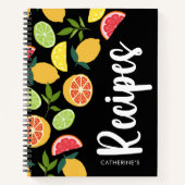 Black Citrus Citrus Sinaasappel Pattern Naam toevo Notitieboek (Voorkant)