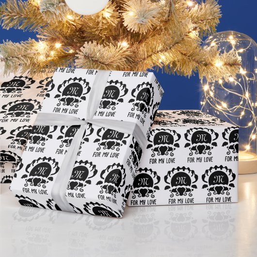 Black Clam Silhouette Monogram Cadeaupapier (Feestdagen)