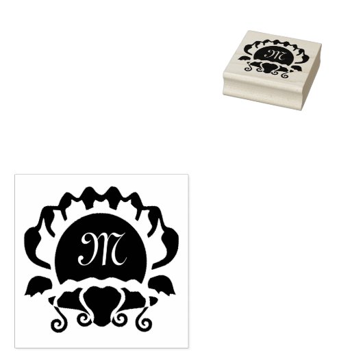 Black Clam Silhouette Monogram Rubberstempel (Gestempeld)