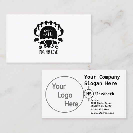 Black Clam Silhouette Monogram Visitekaartje (Voorkant / Achterkant)