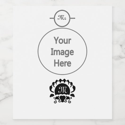 Black Clam Silhouette Monogram Wijn Etiket (Enkel label)