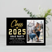 Black Class of 2025 Afstudeerfeest Folie Uitnodiging (Staand Voorkant)