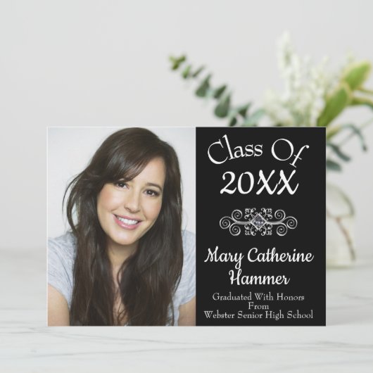 Black "Class of 20XX" Aankondiging van Afstudeerde (Staand voorkant)