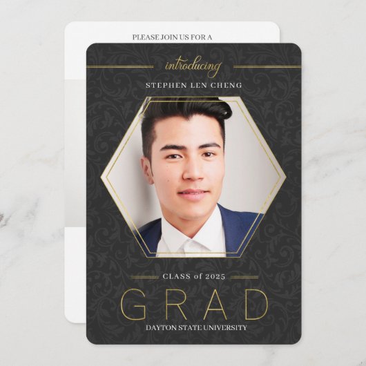 Black Class of YEAR Afstuderen Photo Invitation Kaart (Voorkant / Achterkant)