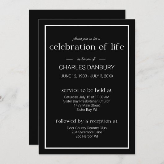 Black Classic begrafenis viering van het leven Kaart (Voorkant / Achterkant)