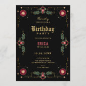 Black classic floral birthday kaart (Voorkant)