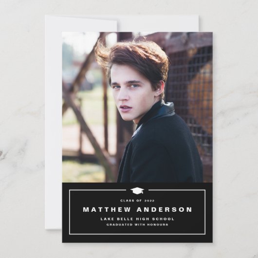 Black Classic Graduation Cap Photo Afstuderen Aankondiging (Voorkant)